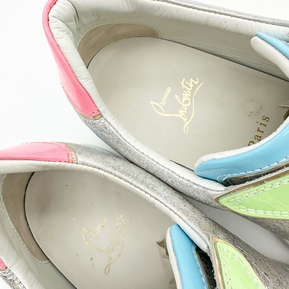 CHRISTIAN LOUBOUTIN Fun Viera Pink Glitter Low Top Sneakers Size 40 Lace Up - Picture 9 of 14